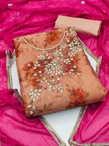 Ishin Floral Embroidered Beads and Stones Detail Unstitched Dress Material