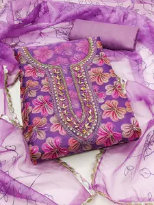 Ishin Floral Embroidered Sequinned Organza Unstitched Dress Material