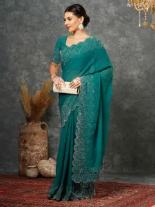 Satrani Embelished Beads and Stones Pure Georgette Saree