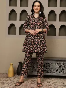 Sangria Printed Pure Cotton Top With Trousers