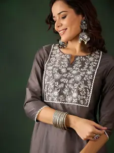 Sangria FLORAL EMBROIDERED STRAIGHT KURTA