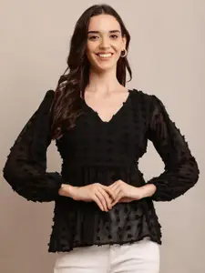 Raabta Fashion Women Self Design V-Neck Top