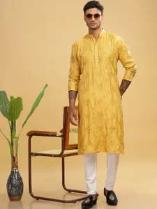 Anouk Yellow Ethnic Motifs Embroidered Mandarin Collar Thread Work Cotton Straight Kurta