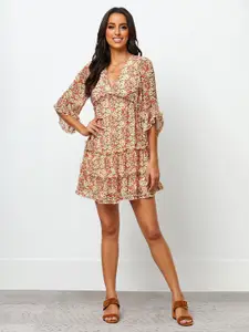 Roadster Crepe Floral Mini Fit and Flare Dress