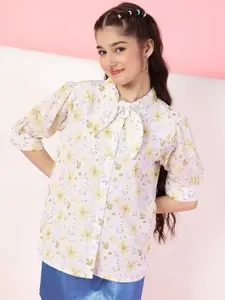BAESD Girls Premium Mandarin Collar Floral Printed Casual Shirt