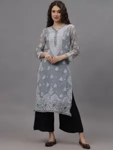 Seva Chikan Ethnic Motifs Embroidered Chikankari Cotton Straight Kurta