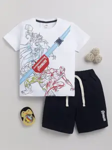 LITTLE NINJA Boys Avengers Printed Round Neck Pure Cotton T-shirt with Shorts