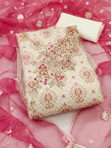 Ishin Ethnic Motifs Embroidered Beads and Stones Unstitched Dress Material