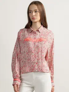 Iconic Women Spread Collar Floral Printed Cotton Oversized Casual Shirt