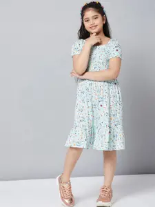 Stylo Bug Girls Floral Printed Square Neck Fit & Flared Knee Length Dress