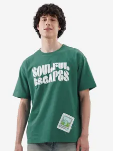 The Souled Store Men Typography Printed Round Neck Cotton Oversized T-shirt