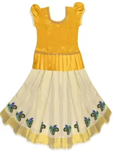 AMIRTHA FASHION Girls Embellished Khari Print Ready to Wear Lehenga Set