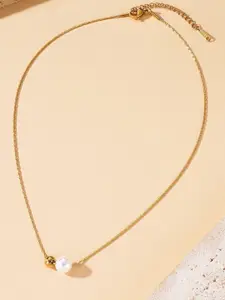 MYKI Gold-Plated Stainless Steel Quirky Pearl Beaded Pendant With Chain