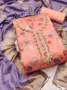 ASISA Floral Printed Beads & Stones Art Silk Unstitched Dress Material