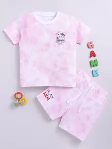 LITTLE NINJA Boys Abstract Printed Round Neck Pure Cotton T-shirt with Shorts