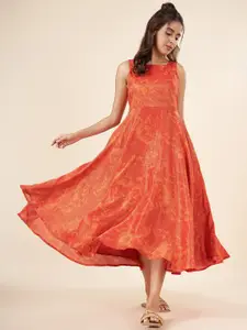 AKKRITI BY PANTALOONS Boat Neck Self Design Printed Maxi Midi Dress