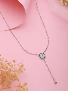 SARAF TRENDZ Silver-Plated American Diamond StuddedEvil Eye Necklace