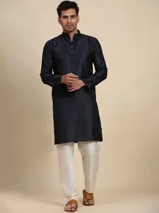 Rawayi Geometric Woven Design Mandarin Collar Jacquard Straight Kurta