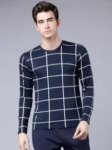 HIGHLANDER Men Checked Round Neck Cotton Slim Fit T-shirt