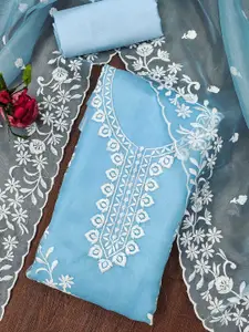 Ishin Embroidered Thread Work Organza Unstitched Dress Material