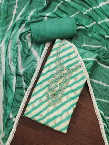 ASISA Striped Embroidered Beads and Stones Pure Cotton Unstitched Dress Material