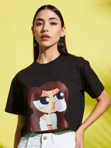 AAHWAN Women Graphic Printed Round Neck Relaxed Fit Crop T-shirt