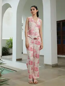 JISORA Ethnic Motifs Printed Sleeveless Pure Cotton Top & Trousers