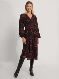 Roadster Crepe Floral Below Knee A Line Dress
