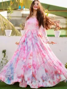 BAESD Women Floral Printed Sweetheart Neck Fit & Flared Maxi Dress