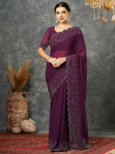 Satrani Embellished Beads and Stones Pure Georgette Saree