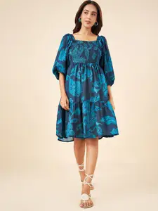 AKKRITI BY PANTALOONS Women Abstract Printed Square Neck Fit & Flare Dress