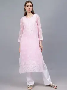 Seva Chikan Ethnic Motifs Embroidered Lucknowi Chikankari Georgette Kurta