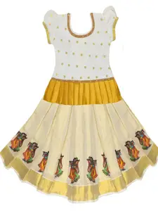 AMIRTHA FASHION Girls Embellished Khari Print Ready to Wear Lehenga Set