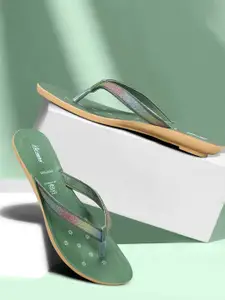 Paragon Women Printed  Slip On Flat Green Sandals