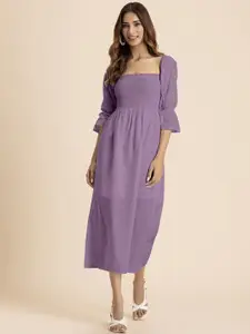 Moomaya Women Puff Sleeve A-Line Midi Dress