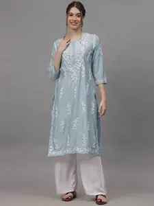 Seva Chikan Ethnic Motifs Embroidered Chikankari Chanderi Silk Straight Kurta