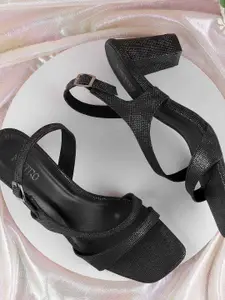 Metro Textured Block Pumps with Buckles