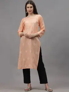 Seva Chikan Ethnic Motifs Embroidered Chikankari Cotton Straight Kurta