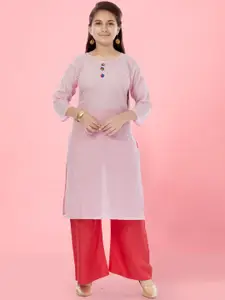 BAESD Girls Geometric Embroidered Thread Work Straight Cotton Kurta
