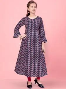 BAESD Girls Geometric Printed Bell Sleeves Cotton A-Line Kurta