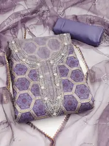 Ishin Ethnic Motifs Embroidered Beads and Stones Organza Unstitched Dress Material