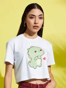 AAHWAN Women Graphic Printed Round Neck Relaxed Fit Crop T-shirt