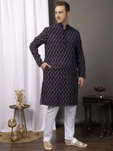 Hangup Geometric Printed Mandarin Collar Straight Kurta with Pyjamas