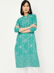max Floral Printed Mandarin Collar Straight Kurta