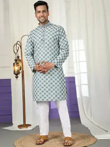 Pro-Ethic STYLE DEVELOPER Geometric Printed Thread Work Pure Cotton Kurta with Pyjama
