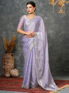 Satrani Embellished Sequinned Embroidered Tissue Saree