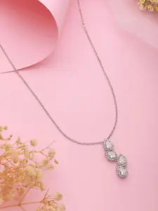 SARAF TRENDZ Anti-tarnish Silver-Plated American Diamond Studded Necklace