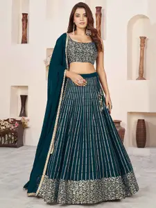 FABPIXEL Embroidered Sequinned Semi-Stitched Lehenga & Unstitched Blouse With Dupatta