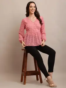 Raabta Fashion Women Self Design V-Neck Top