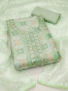 Ishin Geometric Embroidered Sequinned Organza Unstitched Dress Material